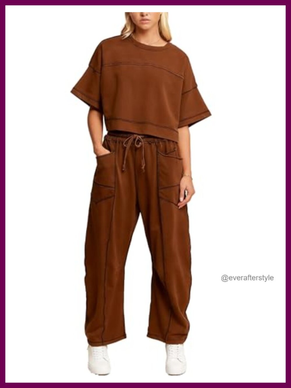 Women's Two Piece Lounge Set Short Sleeve Top Wide Leg Pants Casual